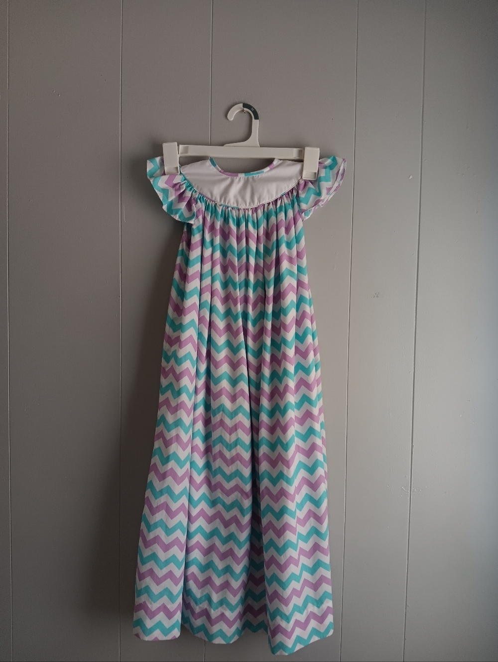 Doodle Girls Chevron Ruffle Nightgown - Pink & Aqua Size 7